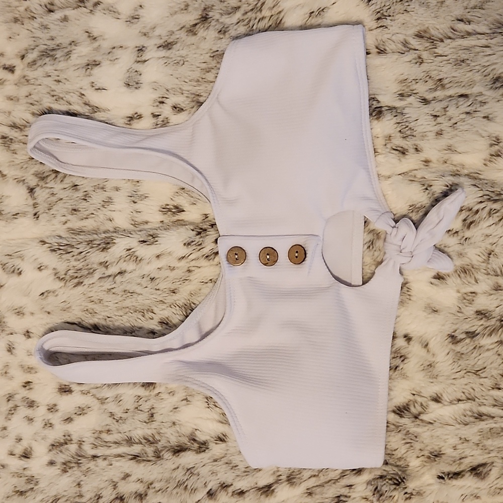 White Ribbed Swim Top
